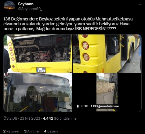 Beykoz’da bir İETT otobüsü daha yolda kaldı