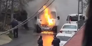 Beykoz’da okul servisi alev alev yandı!