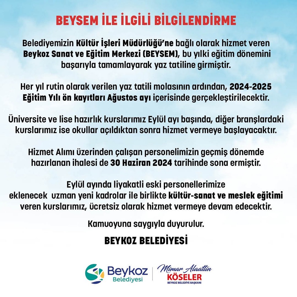 Beykoz BEYSEM'in açılış tarihi belli oldu!