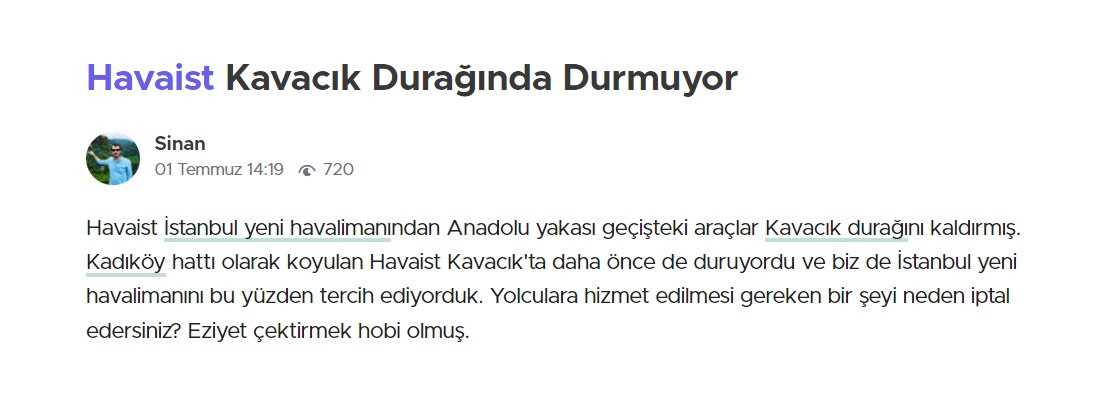 Havaist güzergâhından Beykoz durağı kaldırıldı!