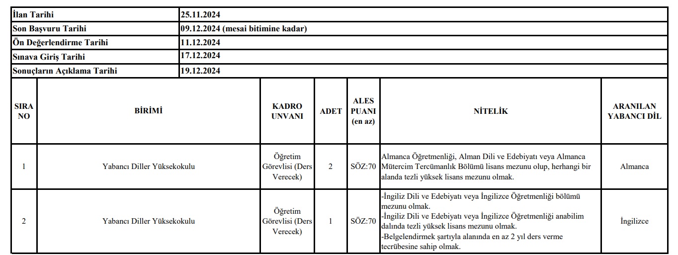 Türk-Alman Üniversitesi 3 personel alıyor