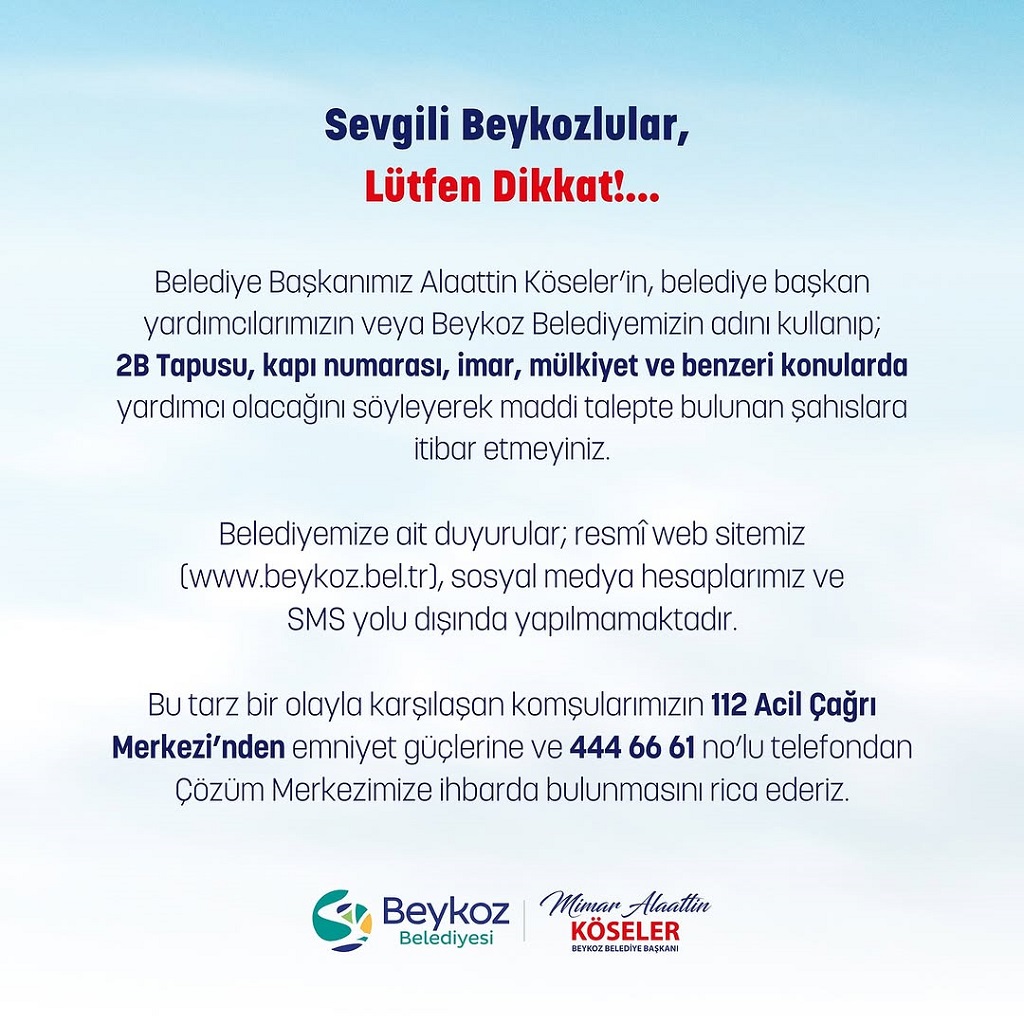 Beykozlular dikkat! Dolandırılmayın