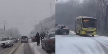 Beykoz'da kar başladı, yollar kapandı