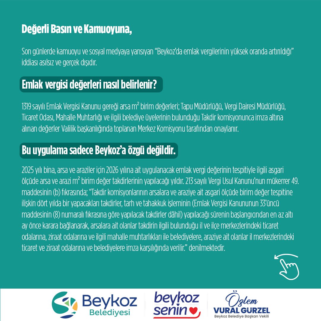 Beykoz Belediyesi’nden emlak vergisi artışına açıklama