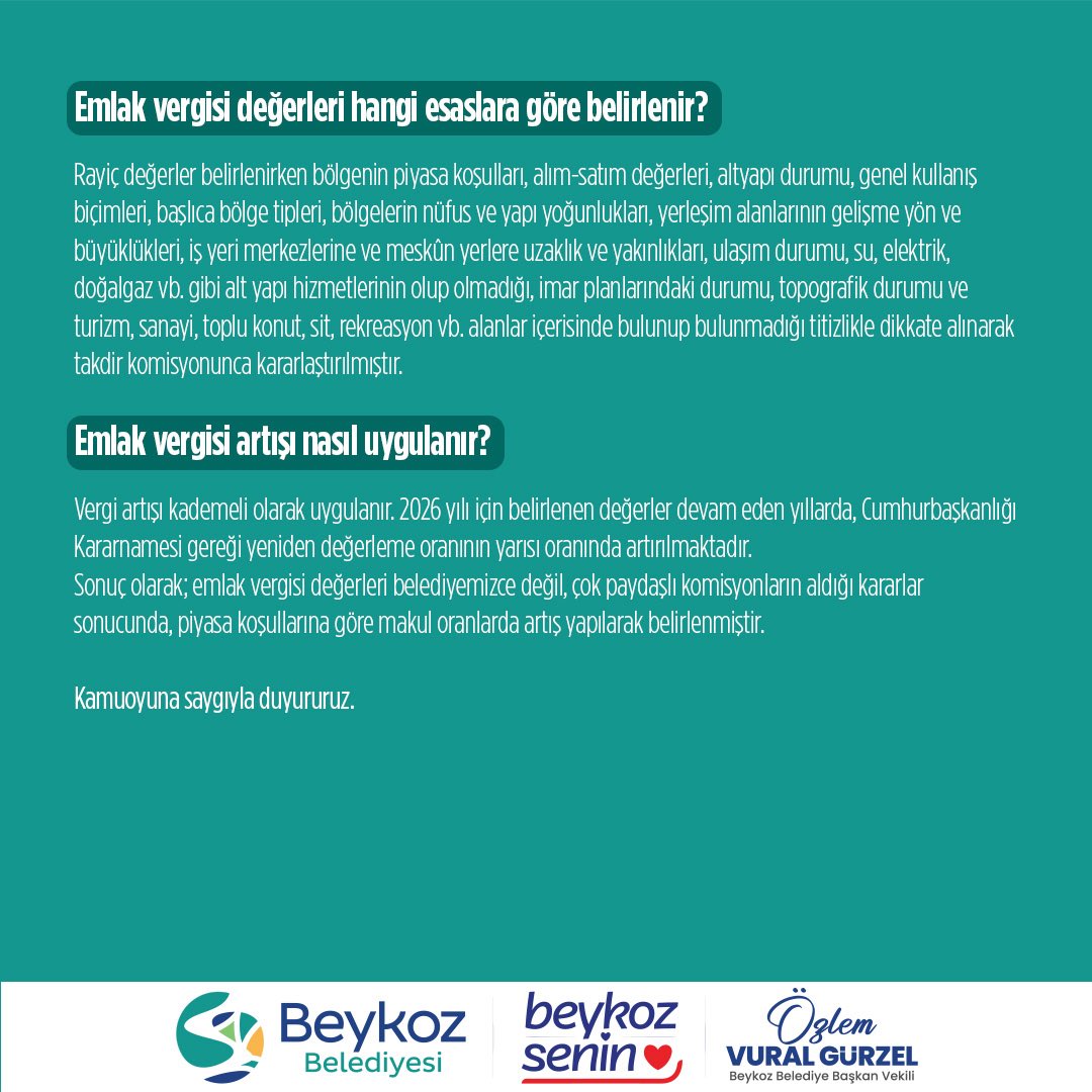 Beykoz Belediyesi’nden emlak vergisi artışına açıklama