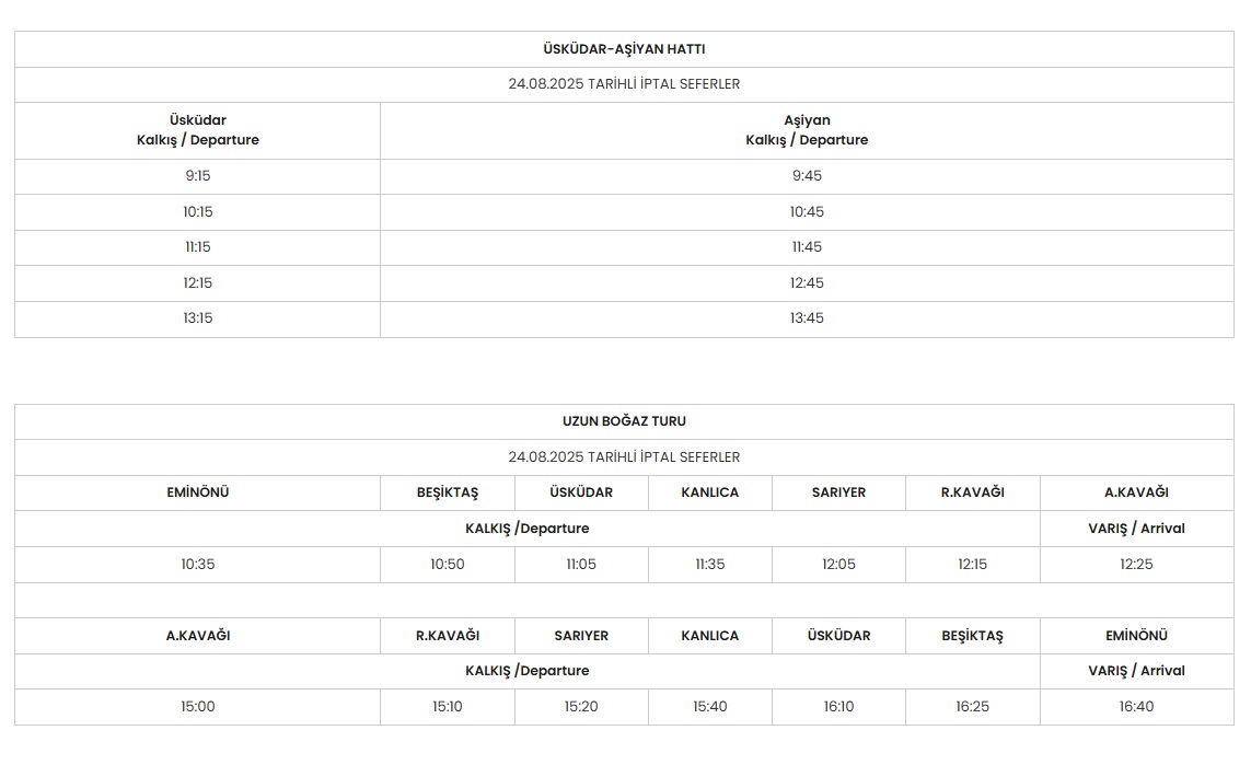 Beykoz dikkat! Yarın bazı vapur seferleri iptal1