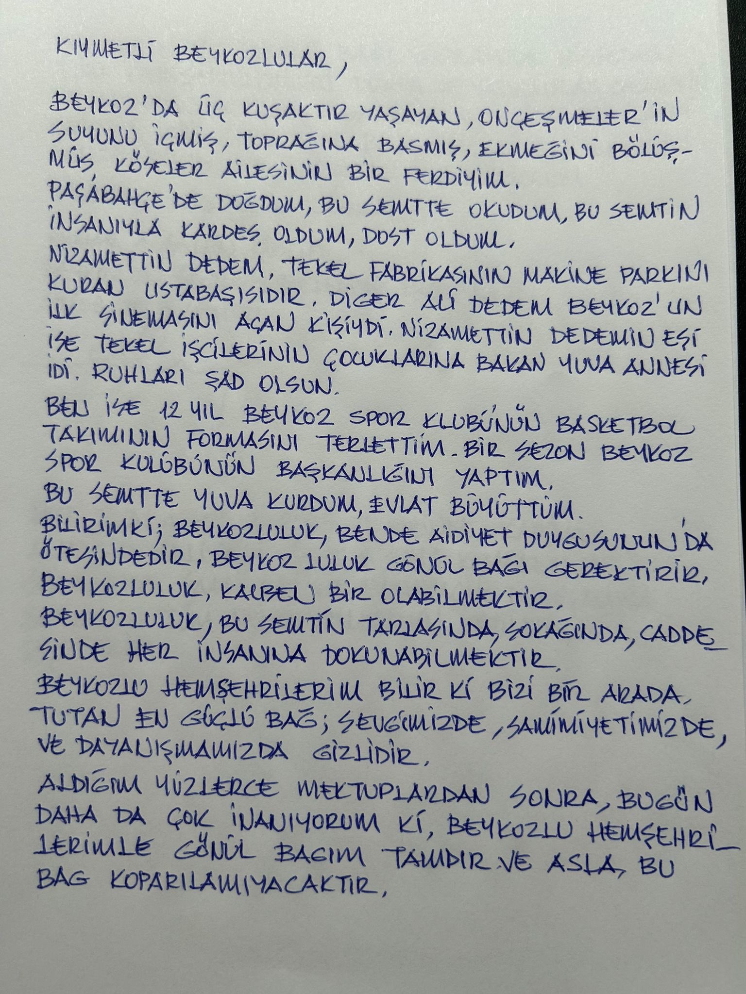 Alaattin Köseler’den 'Dünya Beykozlular Günü' mektubu