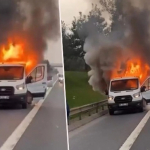 Beykoz TEM’de kamyonet alev alev yandı