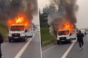Beykoz TEM’de kamyonet alev alev yandı