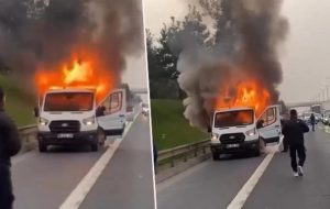 Beykoz TEM’de kamyonet alev alev yandı