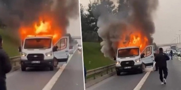 Beykoz TEM’de kamyonet alev alev yandı