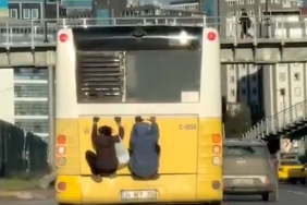 Beykoz'da otobüsün arkasında tehlikeli yolculuk!